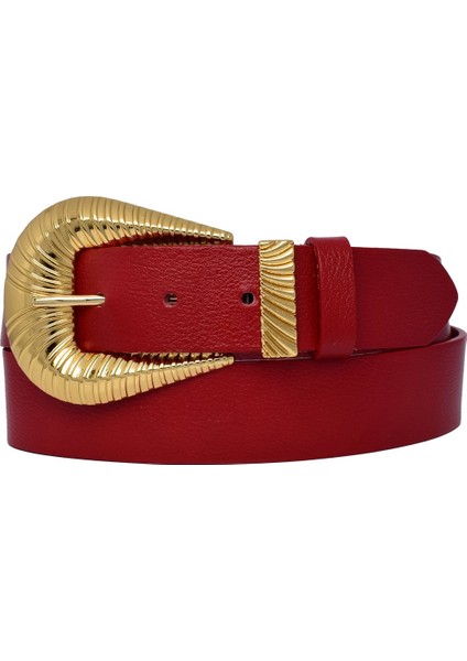 %100 Hakiki Deri, Büyük Gold Tokalı, Metal Köprülü Kırmızı Kadın Kot Kemeri 4 Cm=an-Byn-65 fırsatları