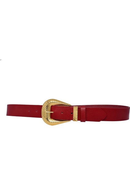 %100 Hakiki Deri, Büyük Gold Tokalı, Metal Köprülü Kırmızı Kadın Kot Kemeri 4 Cm=an-Byn-65 indirimleri