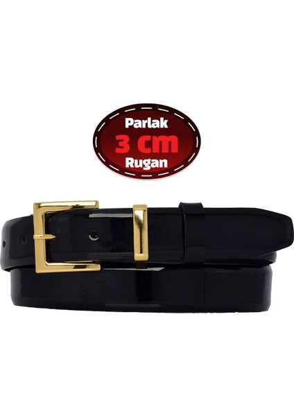 %100 Hakiki Deri, 3 cm Siyah Rugan Klasik Kadın Kemeri, Business, Iş Kadını, Kumaş, Takım KEMERI-R47