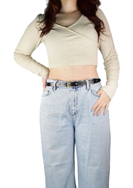 %100 Hakiki Deri, Gold Renk Tokalı Ince 2 cm Siyah Kadın Kemeri; Elbise, Pantolon Kemeri_kilit