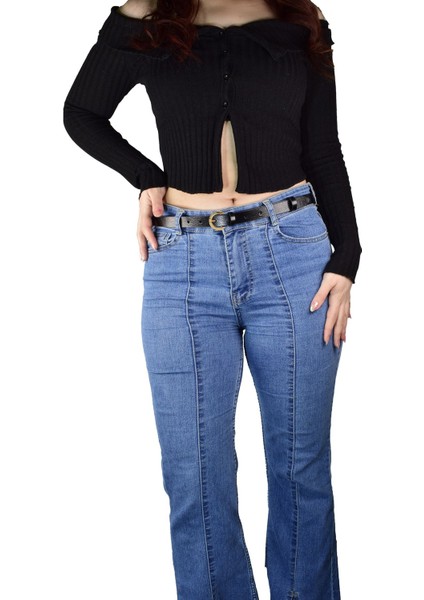 %100 Hakiki Deri, Gold Renk Tokalı Ince 2 cm Siyah Kadın Kemeri; Elbise, Pantolon Kemeri_kilit