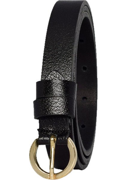 %100 Hakiki Deri, Gold Renk Tokalı Ince 2 cm Siyah Kadın Kemeri; Elbise, Pantolon Kemeri_kilit