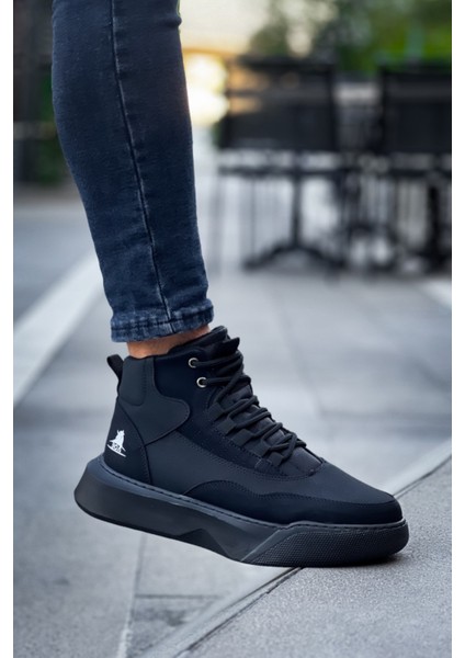 BA0318 Bağcıklı Erkek Yüksek Taban Siyah Taban Spor Bot modelleri