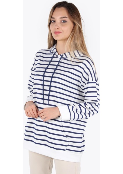 5041 Çizgili Kapşonlu Tunik