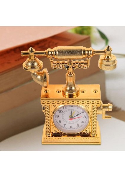 Vintage Telefon Masa Saati Nostaljik Dekoratif Çalar Masa Saat Pilli Gold ve Gümüş Renkleriyle fiyatları