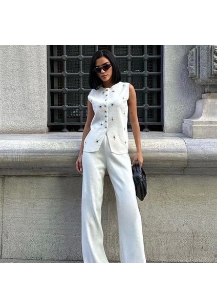 Paulo Gold Düğmeli Yelek Pantolon Takım 9976