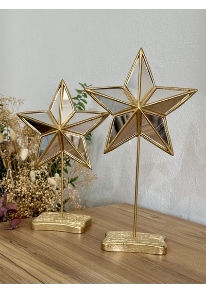 2'li Şık Dekoratif Aynalı Yıldız Gold Renk Dekor Obje Dekorasyon Mermerit Malzeme fiyatları