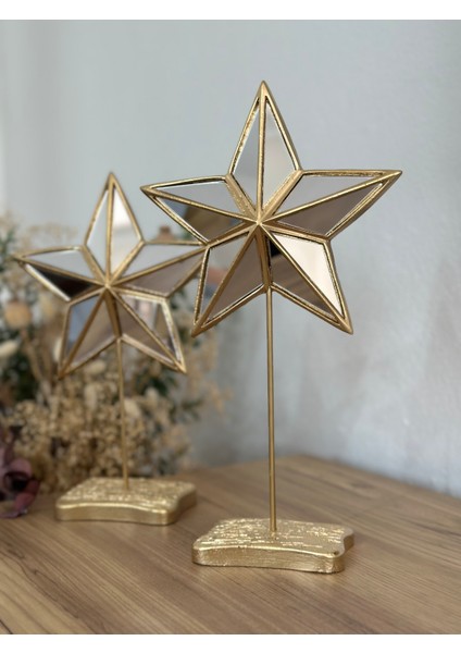 2'li Şık Dekoratif Aynalı Yıldız Gold Renk Dekor Obje Dekorasyon Mermerit Malzeme modelleri