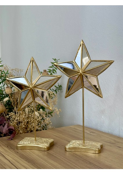 2'li Şık Dekoratif Aynalı Yıldız Gold Renk Dekor Obje Dekorasyon Mermerit Malzeme fırsatları