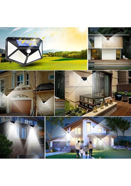 Buffer® 100 Ledli 3 Farklı Aydınlatma Ayarlı Solar Güneş Enerjili Hareket Sensörlü Bahçe Duvar Lambası modelleri