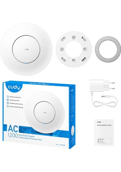 AP1300 AC1200 1port 1X10/100/1000 Mbps 4.64DBI 2.4 Ghz & 5 Ghz Tavan Tipi Access Poınt