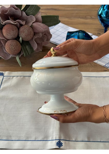 Whıte Pearl Emaye Ayaklı Şekerlik