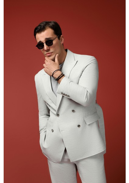 Regular Fit Keten Karışımlı Beli Lastikli Ipli Kuşaklı Kruvaze Takım Elbise fiyatları