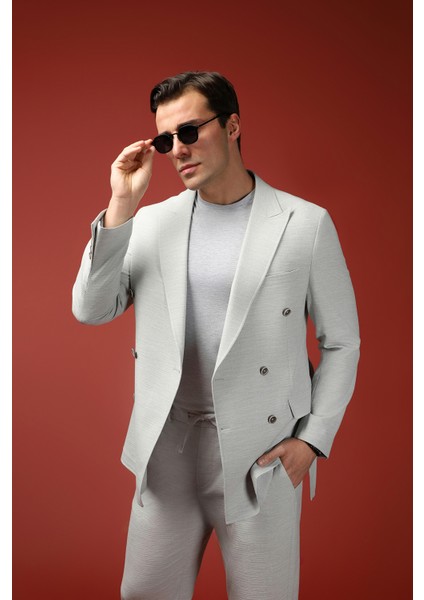 Regular Fit Keten Karışımlı Beli Lastikli Ipli Kuşaklı Kruvaze Takım Elbise modelleri