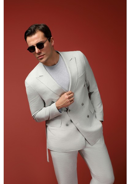 Regular Fit Keten Karışımlı Beli Lastikli Ipli Kuşaklı Kruvaze Takım Elbise fırsatları