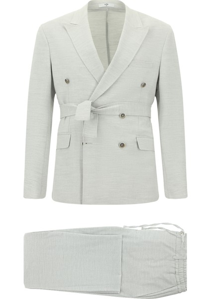 Regular Fit Keten Karışımlı Beli Lastikli Ipli Kuşaklı Kruvaze Takım Elbise indirimleri