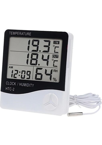 Buffer® Iç ve Dış Ortam Sıcaklığını Ölçebilen LCD Ekran Saat Göstergeli Alarmlı Nem Ölçer Termometre
