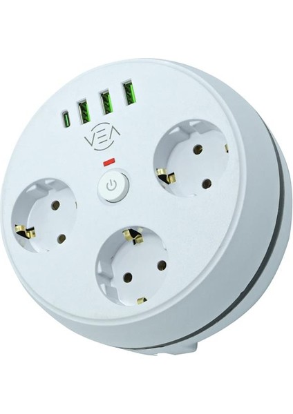 Vea VE-26583 3'lü 1.5 Metre Kablolu 3 USB / Type-C Girişli Akım Korumalı Grup Priz