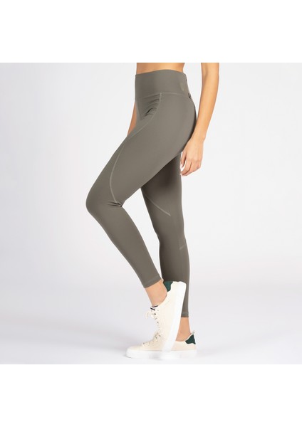 Haki Yüksek Bel Arka Cepli Toprlayıcı Kadın Spor Taytı