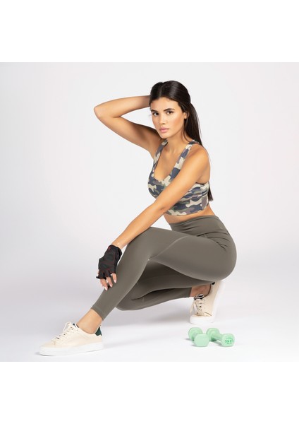 Haki Yüksek Bel Arka Cepli Toprlayıcı Kadın Spor Taytı indirimleri