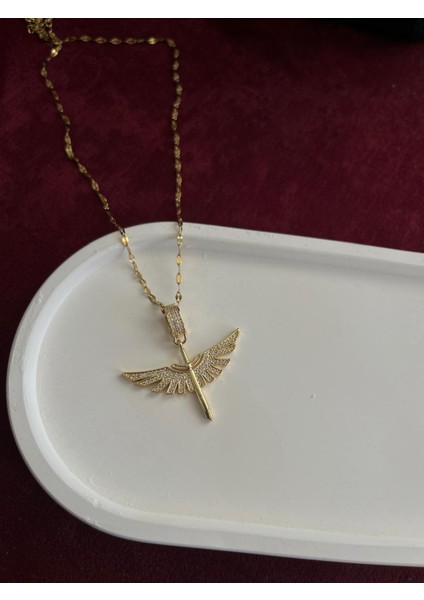 Taşlı Açık Kanat Anka Çelik Kolye Alya Kolye