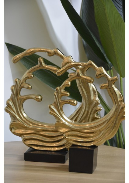 2 Li Alüminyum Döküm Soyut Dekoratif Obje 34CM-32 cm Gold