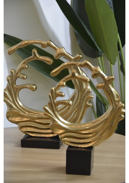2 Li Alüminyum Döküm Soyut Dekoratif Obje 34CM-32 cm Gold fiyatları