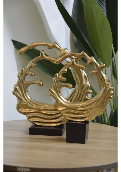 2 Li Alüminyum Döküm Soyut Dekoratif Obje 34CM-32 cm Gold fırsatları