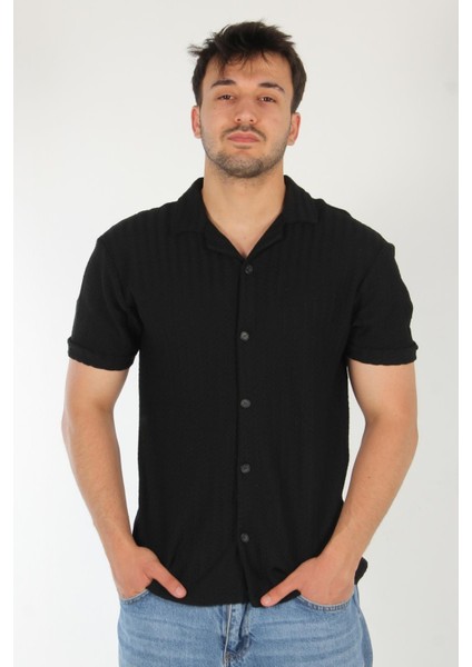 4177 Apaç Yaka Örgü Desen Gömlek