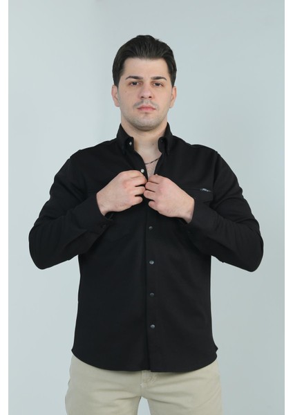 16805 Çift Cep Kapaklı Örme Gömlek