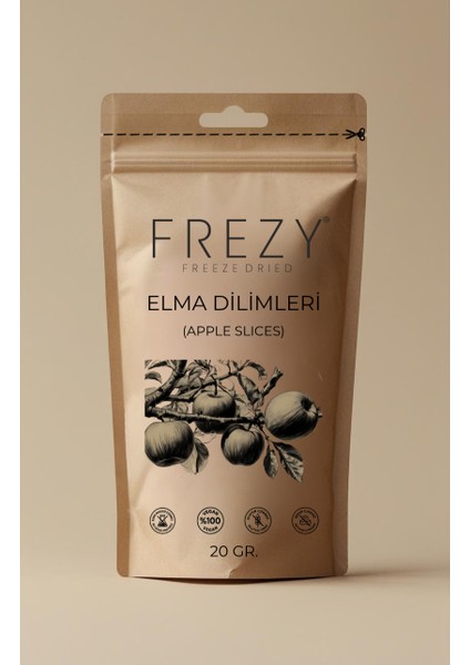 Frezy Freeze Dry Elma Dilimleri Dondurularak Kurutulmuş Sağlıklı Atıştırmalık Kuru Meyve Cipsi 20G