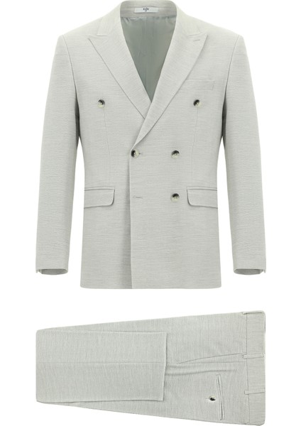 Regular Fit Keten Karışımlı Kruvaze Takım Elbise modelleri