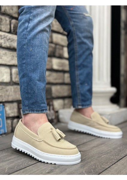 BA0154 Bağcıksız Yüksek Taban Keten Krem Renk Püsküllü Erkek Ayakkabı fırsatları