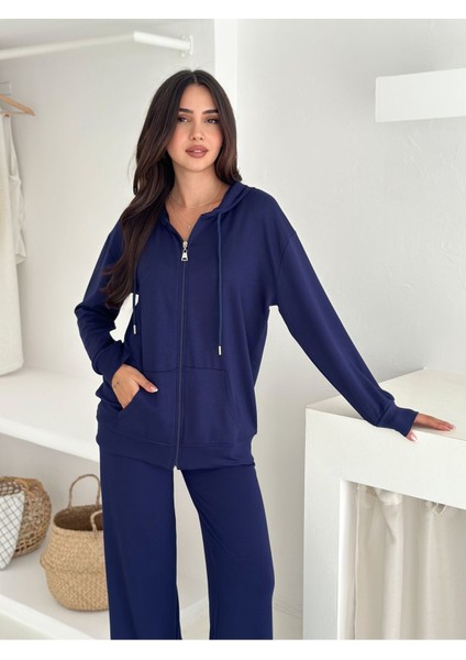 Kapüşonlu Fermuarlı Geniş Paça Modal Kumaş Eşofman Takım
