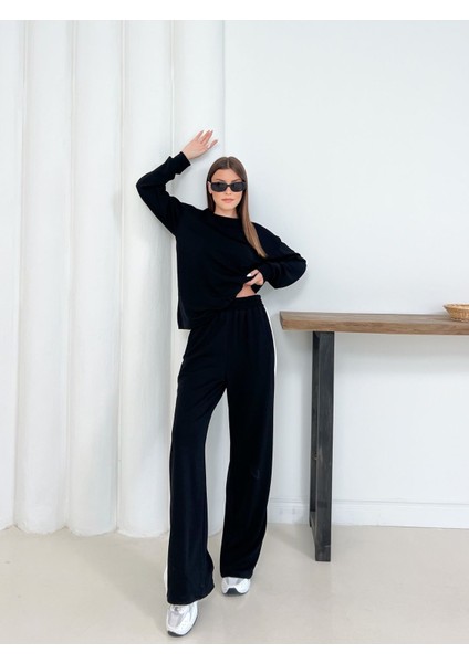 Geniş Şerit Detaylı Oversize Geniş Paça Modal Kumaş Eşofman Takım modelleri