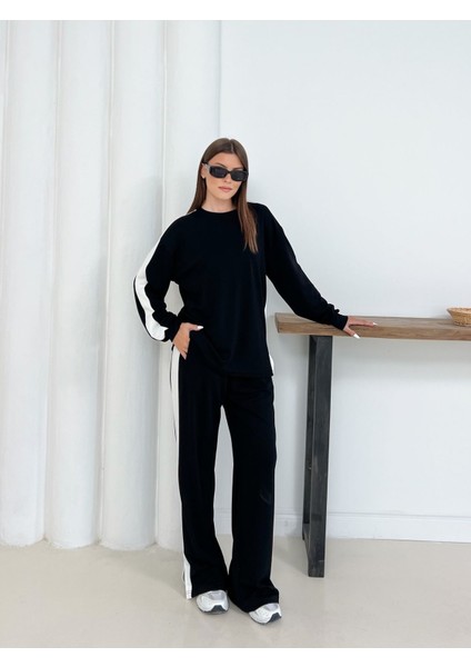 Geniş Şerit Detaylı Oversize Geniş Paça Modal Kumaş Eşofman Takım fırsatları