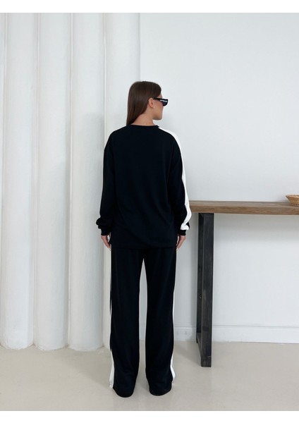 Geniş Şerit Detaylı Oversize Geniş Paça Modal Kumaş Eşofman Takım