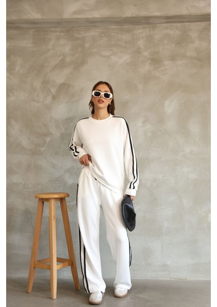 Şerit Detaylı Oversize Bol Paça Modal Kumaş Eşofman Takım modelleri