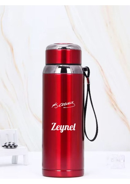 1 Litre Paslanmaz Çelik Imza Baskılı Termos 12 Saat Sıcak Soğuk Tutma Dayanıklı Yapı