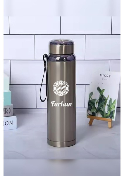 1 Litre Paslanmaz Çelik Takım Baskılı Termos 12 Saat Sıcak Soğuk Tutma Dayanıklı Yapı