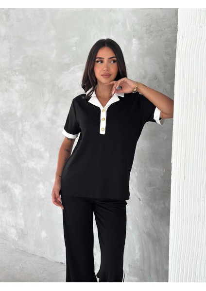 Yumuşak Doku Polo Yaka Düğmeli̇ Modal Kumaş Eşofman Takim