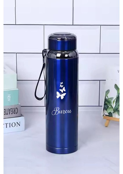 1 Litre Paslanmaz Çelik Kelebek Baskılı Termos 12 Saat Sıcak Soğuk Tutma Dayanıklı Yapı