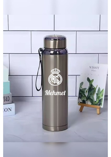 1 Litre Paslanmaz Çelik Takım Baskılı Termos 12 Saat Sıcak Soğuk Tutma Dayanıklı Yapı