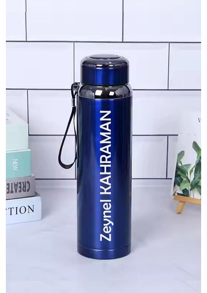 1 Litre Paslanmaz Çelik Isim Baskılı Termos 12 Saat Sıcak Soğuk Tutma Dayanıklı Yapı