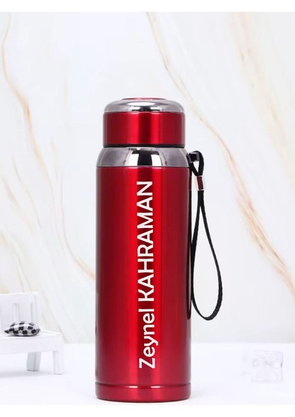 1 Litre Paslanmaz Çelik Isim Baskılı Termos 12 Saat Sıcak Soğuk Tutma Dayanıklı Yapı