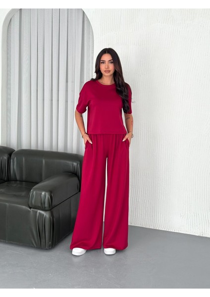 Geniş Paça Yumuşak Doku Modal Kumaş Kısa Kol Eşofman Takım