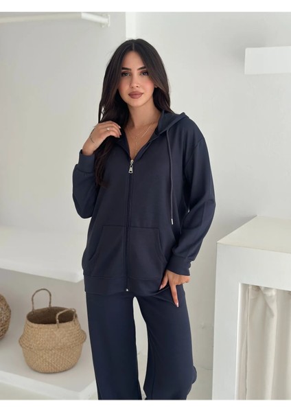 Kapüşonlu Fermuarlı Geniş Paça Modal Kumaş Eşofman Takım