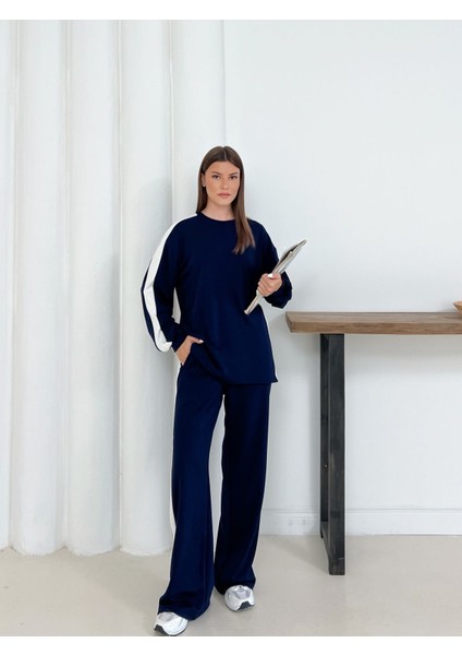 Geniş Şerit Detaylı Oversize Geniş Paça Modal Kumaş Eşofman Takım modelleri