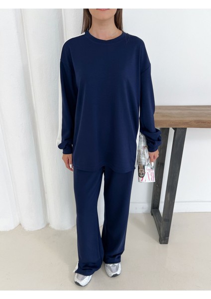 Geniş Şerit Detaylı Oversize Geniş Paça Modal Kumaş Eşofman Takım