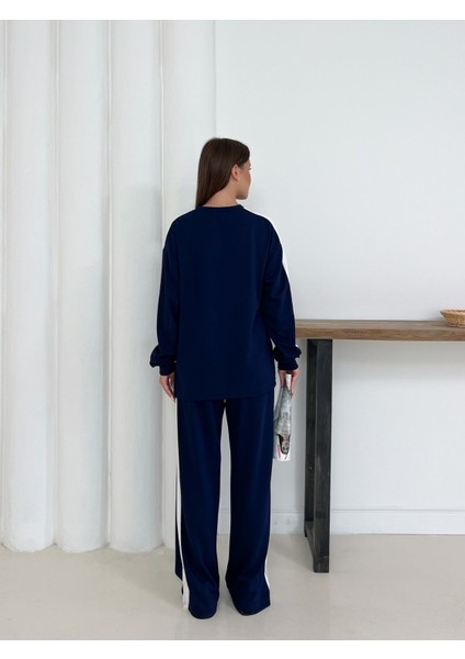 Geniş Şerit Detaylı Oversize Geniş Paça Modal Kumaş Eşofman Takım